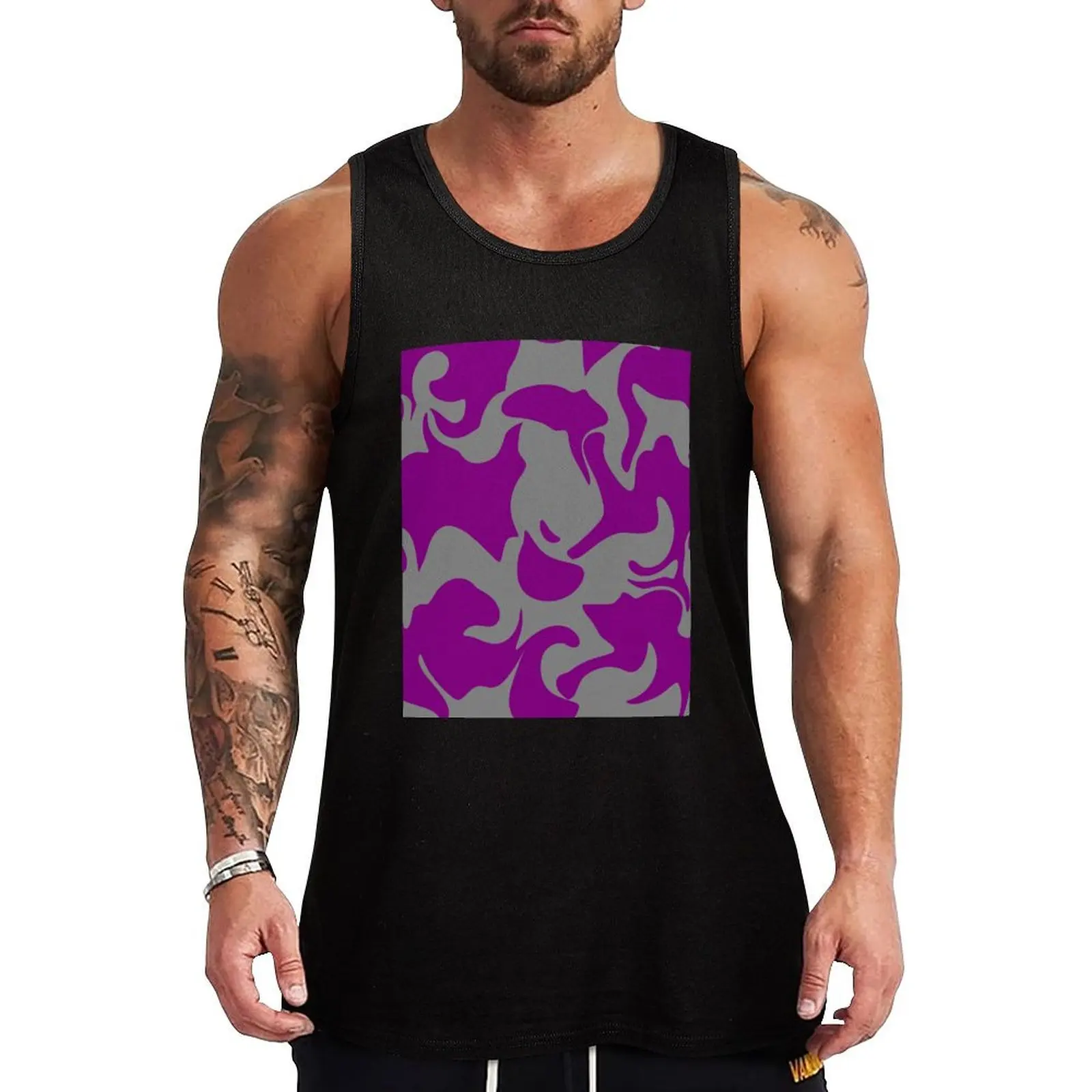 

Purple and Grey Abstract Art Pattern Design Tank Top Men's sleeveless bodybuilding t shirt gym t shirt men