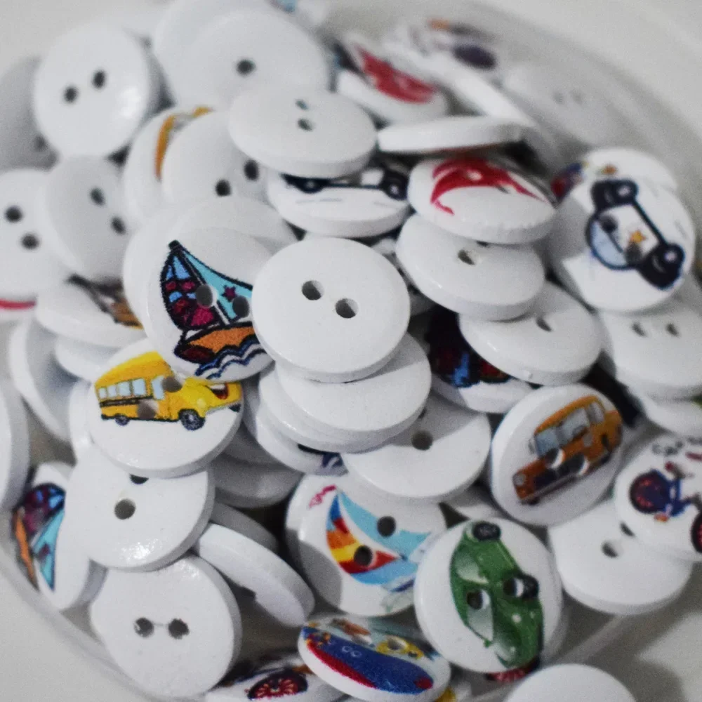 500PCS 2 Holes 15mm Wood Flower Sewing Buttons Scrapbooking Flower At Random for Clothing DIY Scrapbooking Decor Craft