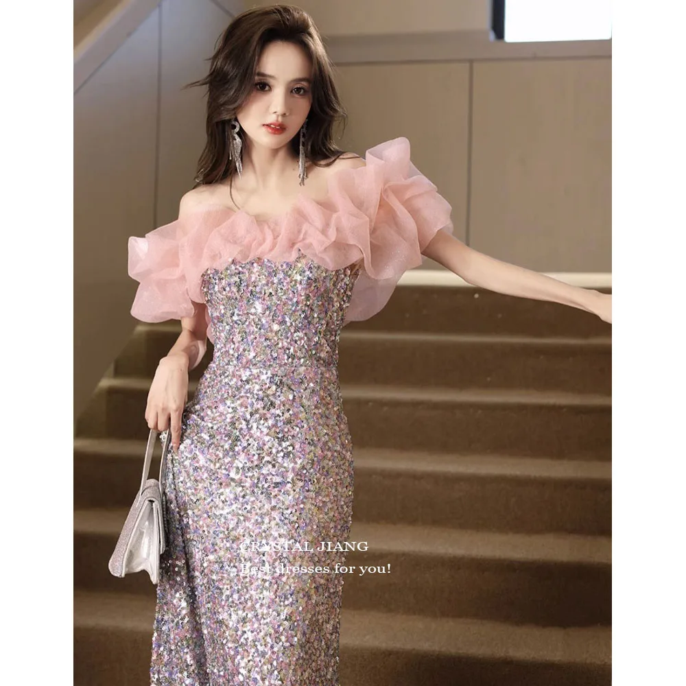 Pink Off the Shoulder Sequined Prom Dresses Custom Made Trumpet Long Formal Occassion Party Gowns for Women 2024