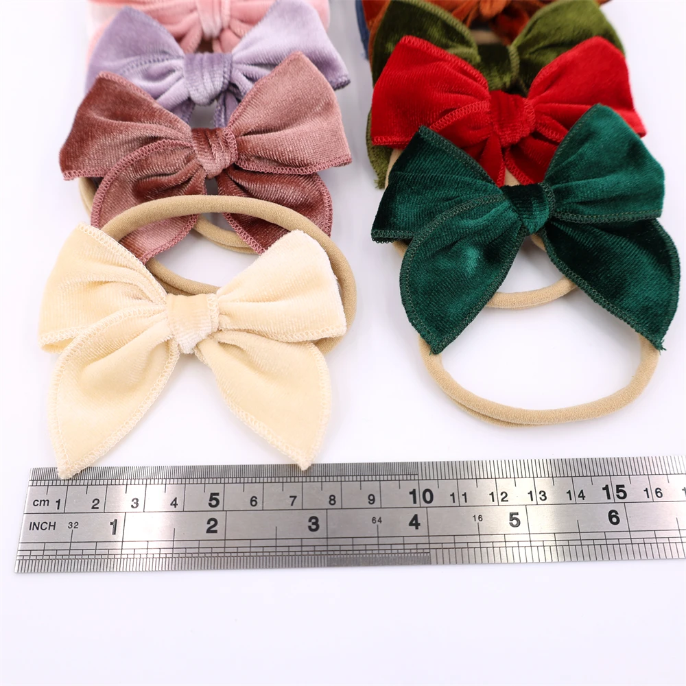 Velvet Fable Bow headband for Newborn Baby Infant Toddler Girl Soft Nylon Hairbands Christmas Velvet Hair Bow Elastic Hair Bands