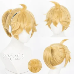 ND Kagamine Len Cosplay Wigs V Singer Cosplay Short Blonde Hair Wigs for Comic Con Coser Accessories Heat Resistant Synthetic