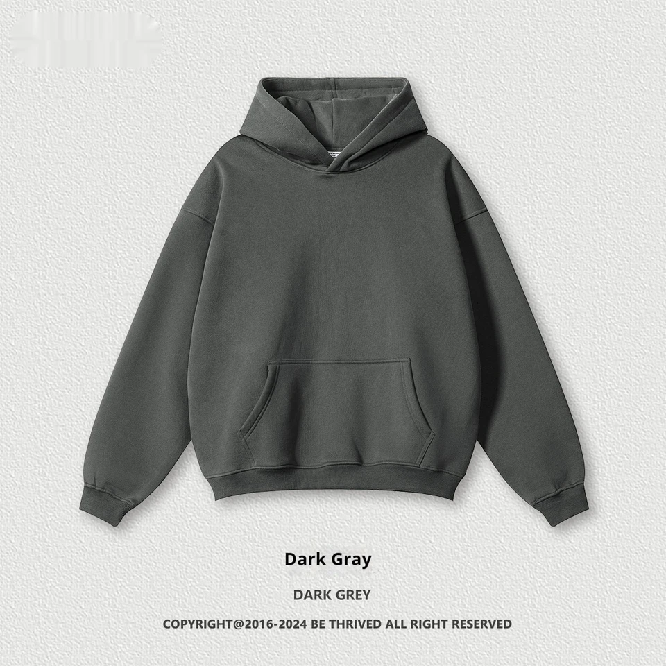 Sudadera con capucha gruesa de color liso para hombre, estilo urbano europeo y americano, otoño, corte holgado, con forro polar 6