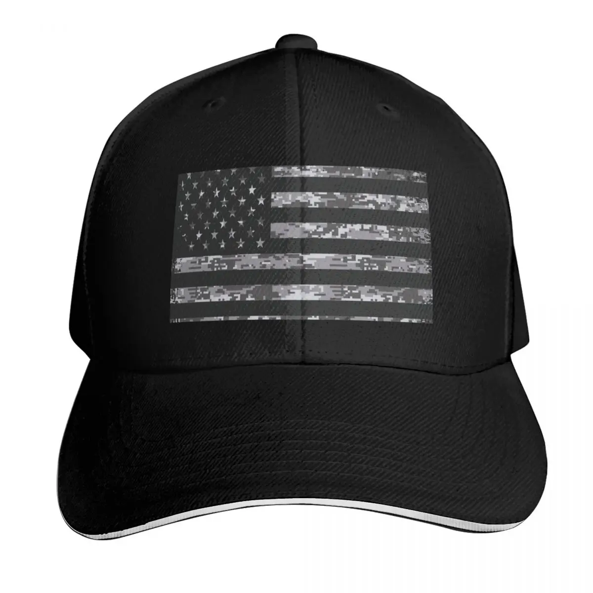 Digital Camo Grunge American Flag Baseball Cap Strapback Dad Hat Six Panel Structured Crown Sun Protection UPF 50+
