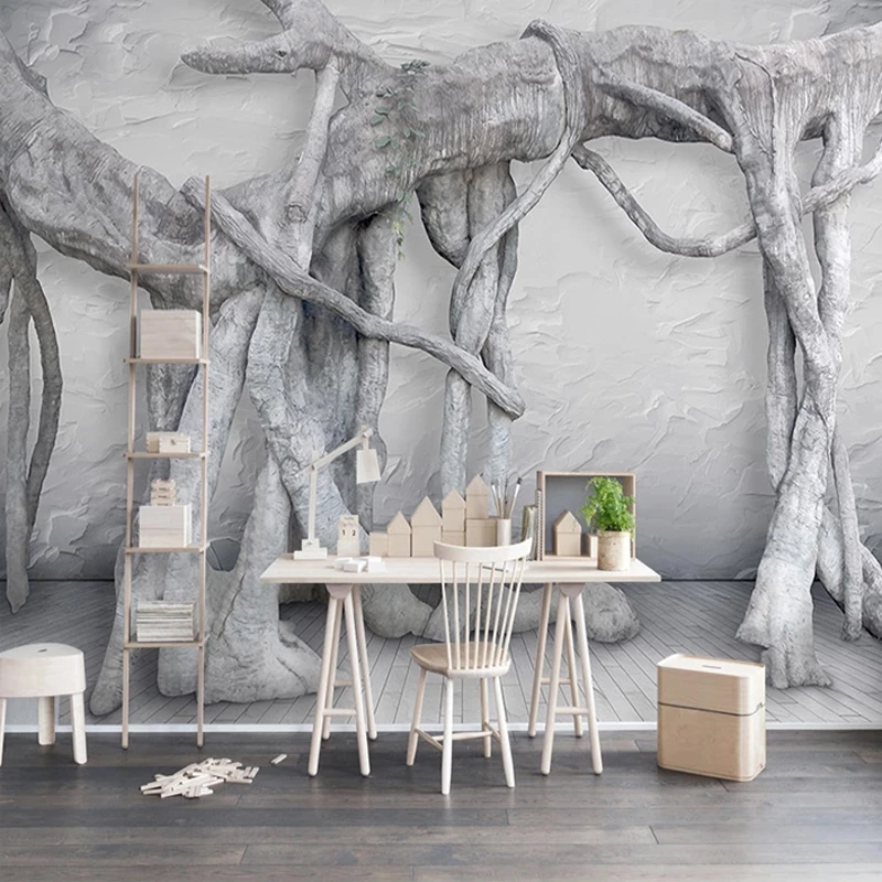 Custom Mural Modern Simple 3D Art Black White Forest Tree Wallpaper woods Living room sofa TV background wall bedroom restaurant