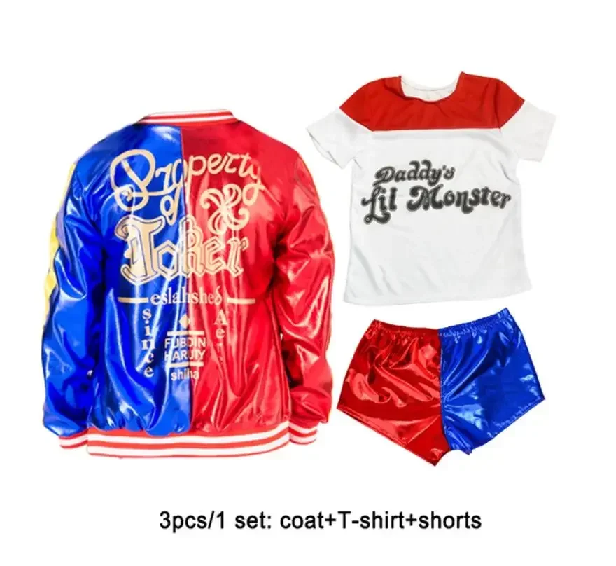 أطفال هارلي كوين كوستوم كوين فرقة هارلي الوحش تي شيرت جاس جاس بروك اكسسوارات مجموعة كاملة كرنفال الهالوين