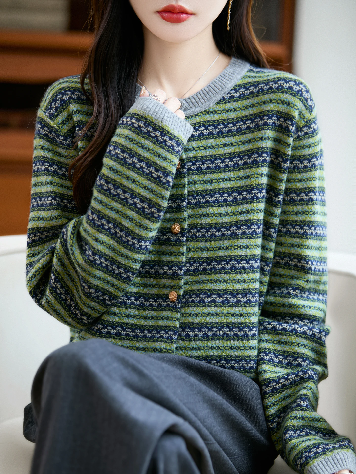 

Ретро Sle Long Sve round Ne вязаный открытый кардиган женская свободная повседневная верхняя одежда Fce-Like удобный свитер пальто