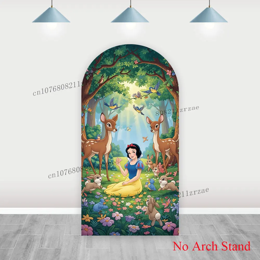 Capa de fundo arco branca de neve, decoração de festa de aniversário para crianças e meninas, banner de chá de bebê, pôster de fundo de parede, adereços de fotografia