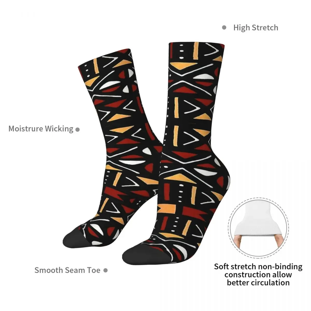 African Bogolan Mudcloth Pattern Socks Harajuku Super Soft Stockings All Season Long Socks for Man's Woman's Birthday Present