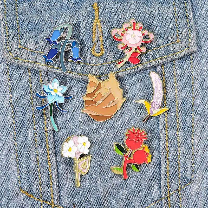 Liyue Flowers Enamel Pins Custom Genshin Impact Game Local Specialties Brooches Lapel Badges Plant Jewelry Gift Players Friends