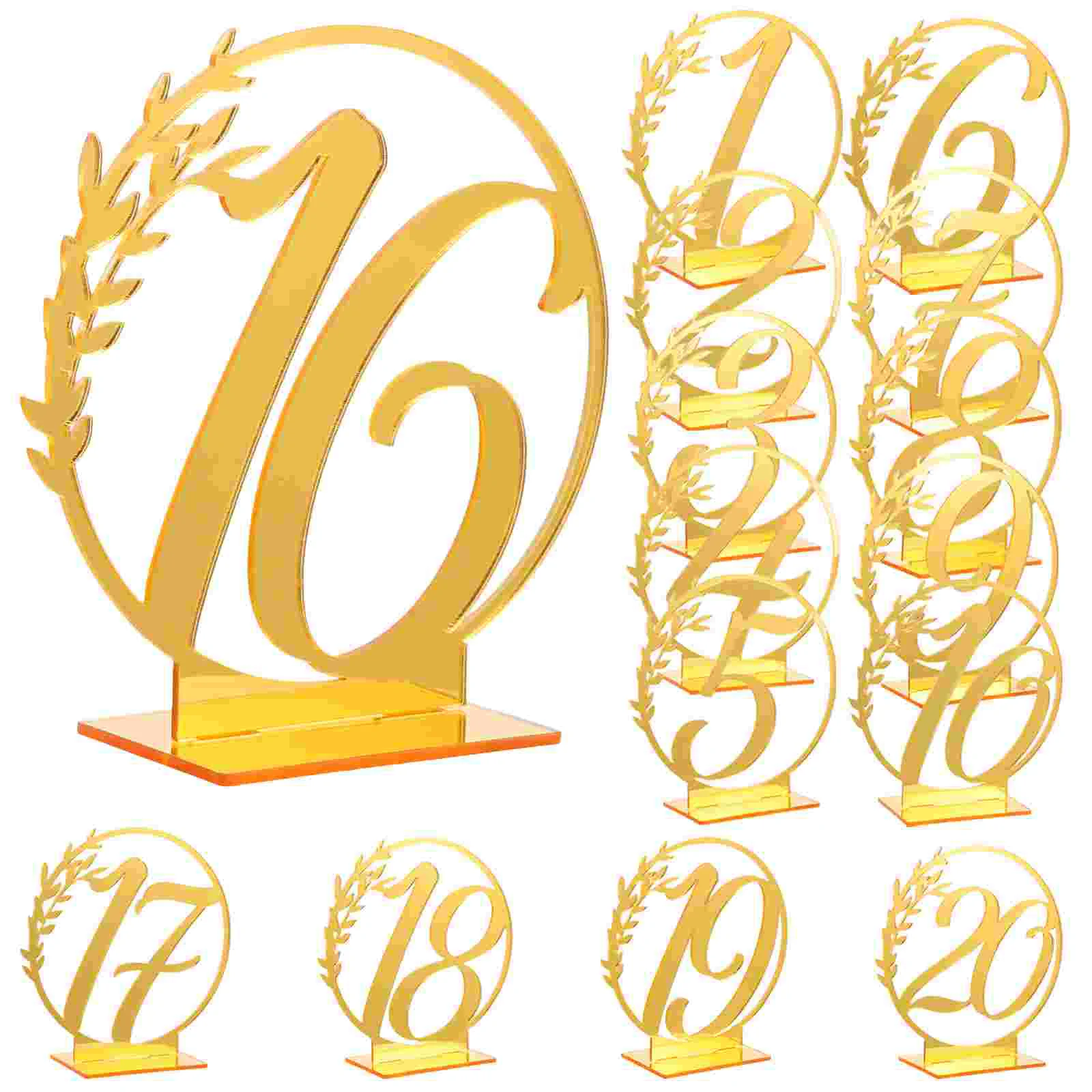 

20 Pcs Acrylic Table Numbers Wedding Reception with Base Golden 1-20 for Decoration Elegant Centerpieces Smooth Surface