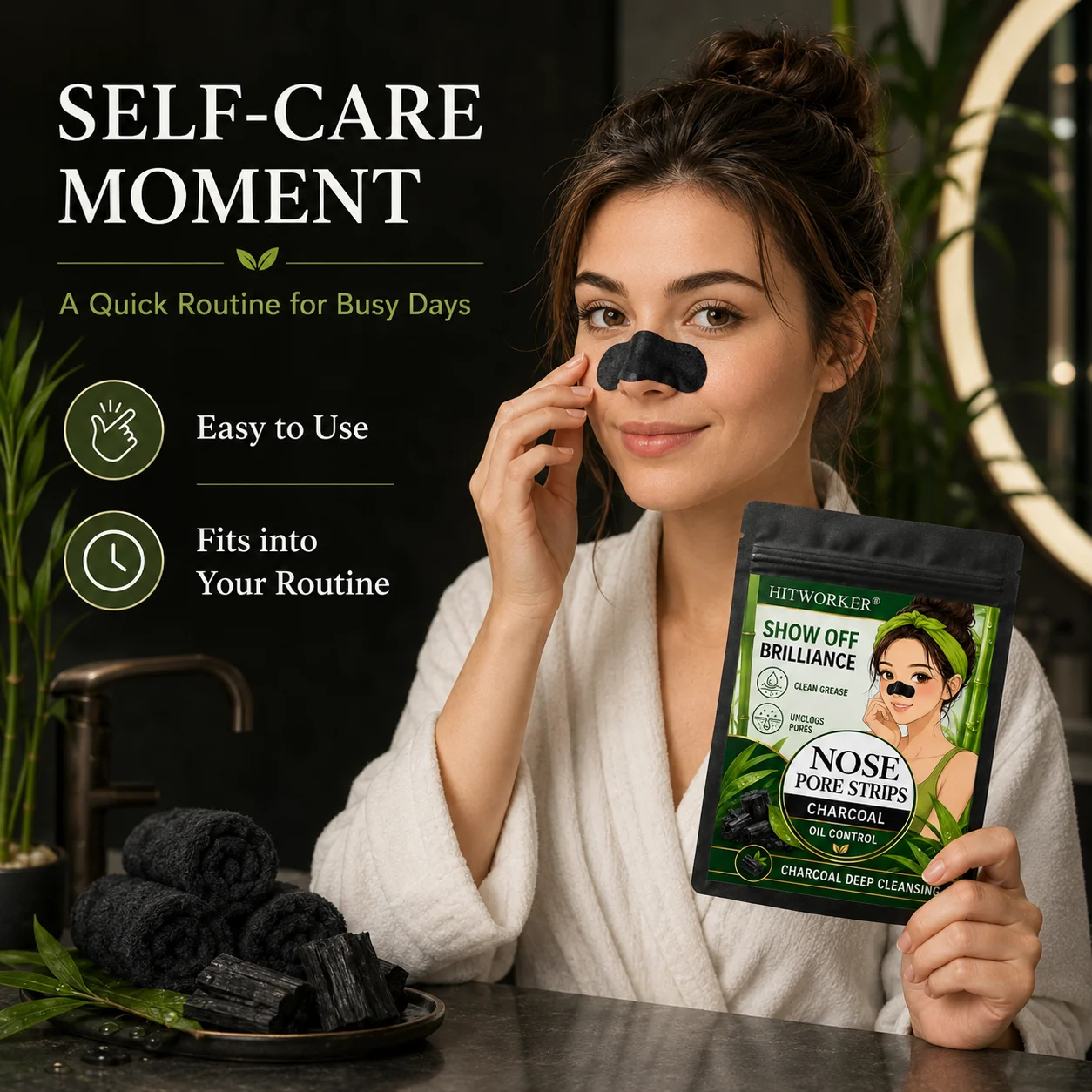 20pcs Volcanic Mud Nose Strips, Charcoal Facial Care Patches, Comfortable Fit Nose Care Strips, Easy Application Design, Daily B