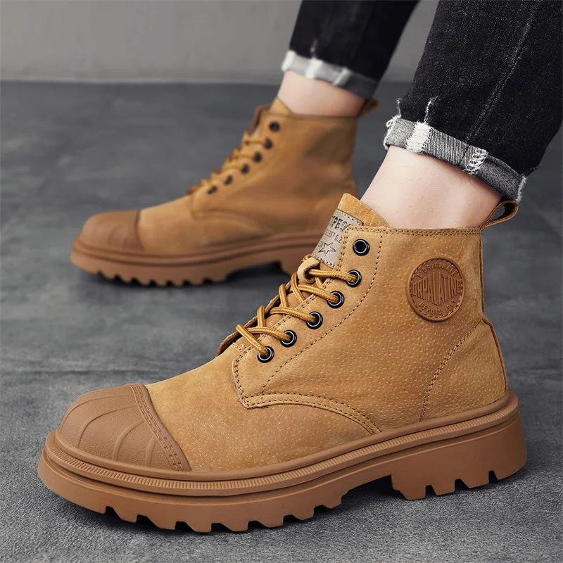 

Men's Ankle Boots Genuine Leather Trekking Footwear Men Tactical Boots Outdoor Work Shoes Casual Tooling Shoes Botas De Hombre