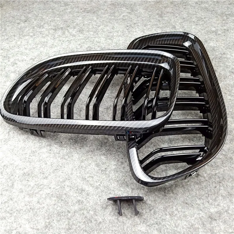 With M3 Logo Front Grilles For BMW 3 Series E90 E91 2008-2011 Dual Line Glossy Black/Glossy M Color Car Front Bumper