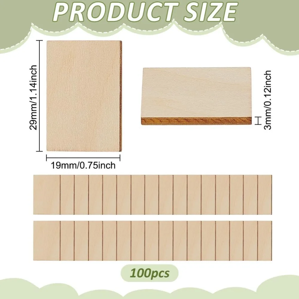 Basswood Plywood Sheet Unfinished Wood Cutouts Rectangle Blank Mini Book White 29x19x3mm 100pcs/set