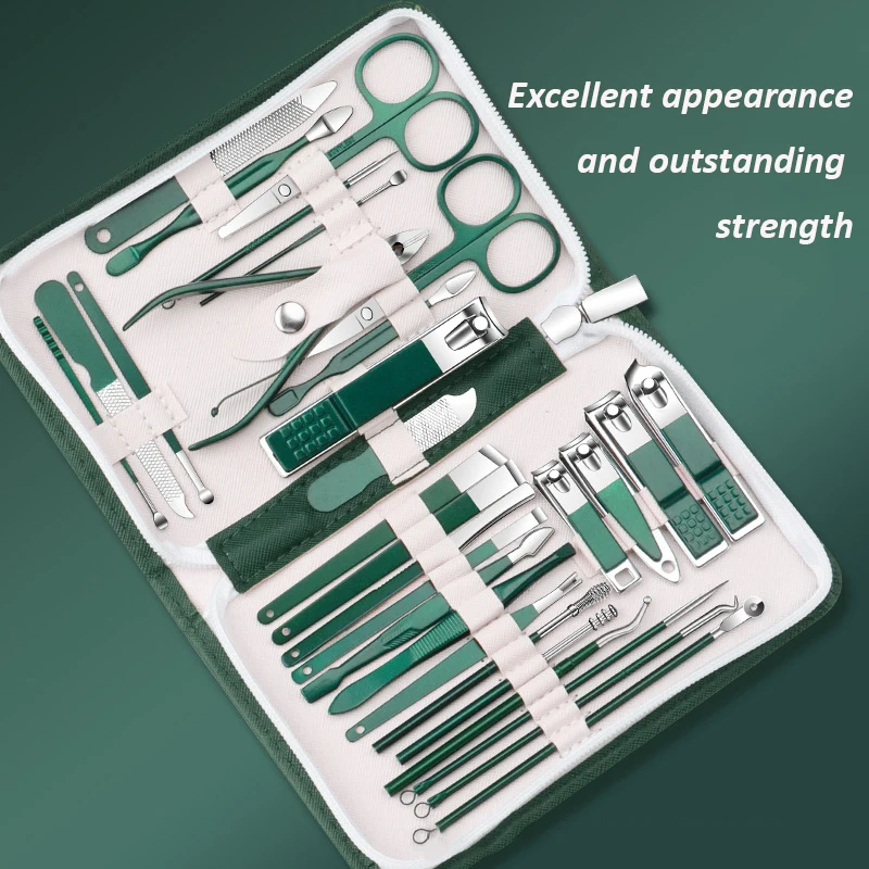30 em 1 conjunto de manicure conjunto cortador de unhas kit de unhas para mulheres homens kit de manicure de aço inoxidável profissional com caso de viagem