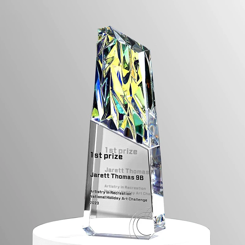 New High-end Colourful Crystal Trophy Free Custom Engraving of Name Text Logo Sales Champion MVP Awards Prize Activity Souvenirs