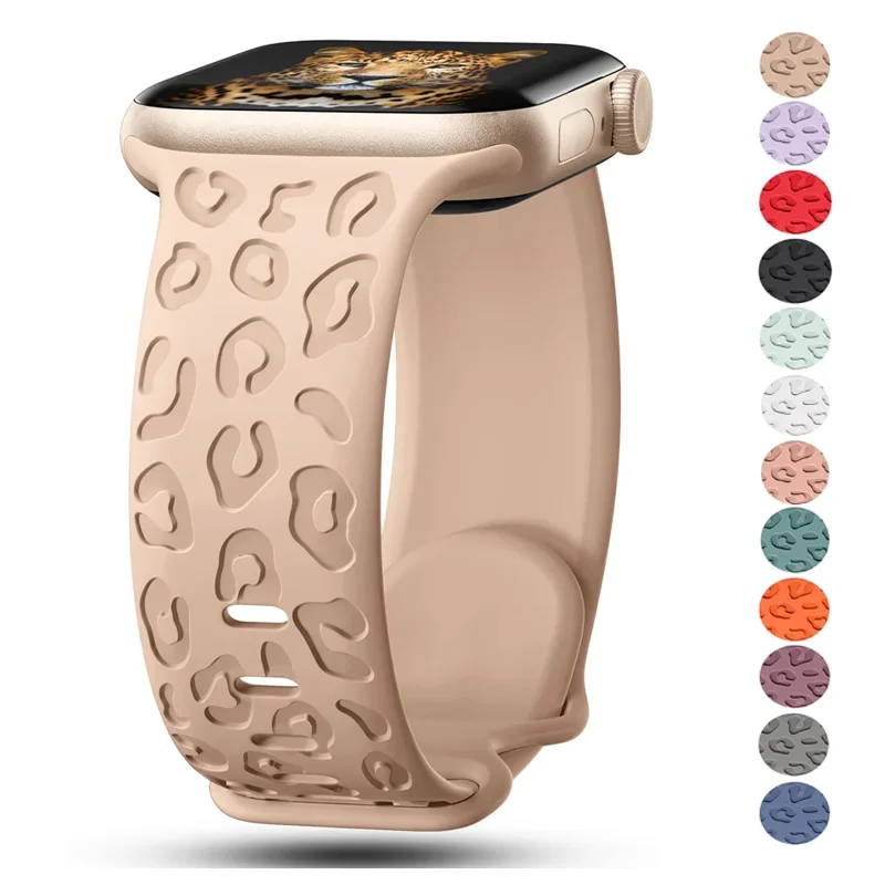 Engraved Leopard Strap For Apple Watch Band ultra 2 49mm 45mm 44mm 38-42-46mm41-40mm Silicone bracelet Series 10 9 8 7 se 6 5 4