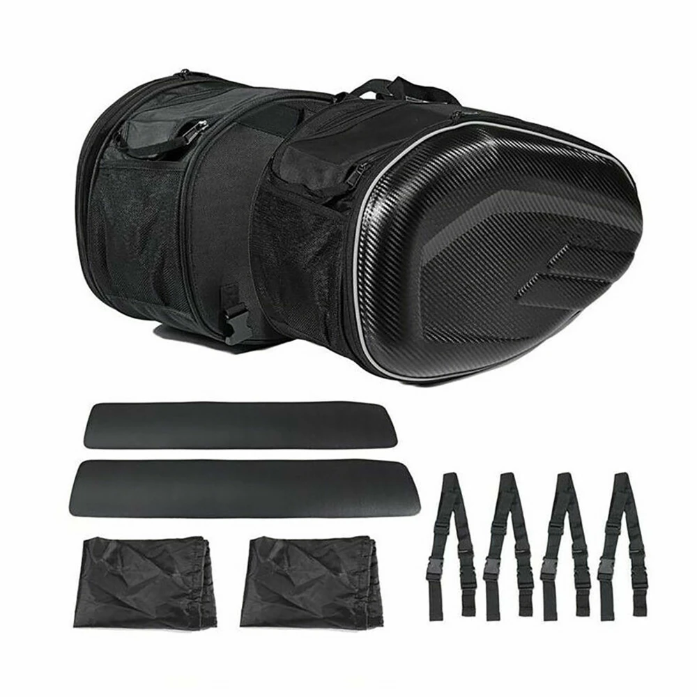 1 Pair Motorcycle Saddlebags with Rain Cover Panniers Rear Side Bags Luggage Storage Carbon Fiber Look Large Capacity Waterproof