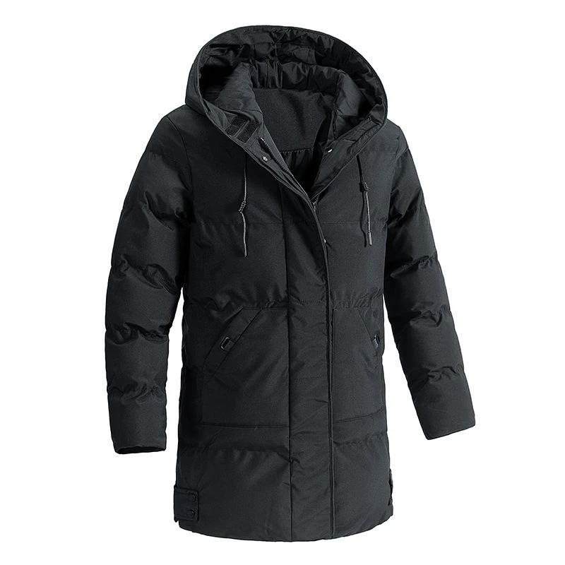 Men's Winter Extended Padded Coat Mid-Length Over-Knee Thick Plus Size Youth Hooded Long Cotton Jacket
