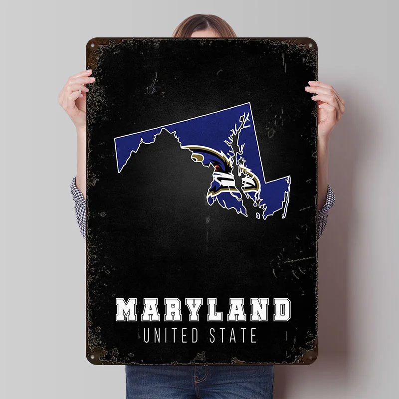 Maryland State Map Metal Poster Customized Wall Art Retro Vintage Tinplate Signs for Man Cave Decoration Home Decor Items House