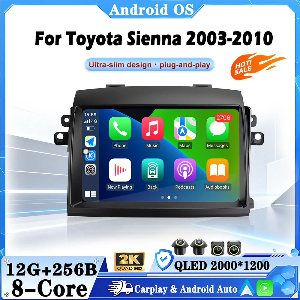 Wifi Car Radio For Toyota Sienna 2003-2010 with Carplay Navigation GPS Android Auto 9 Inch Screen No 2 DIN Android 16