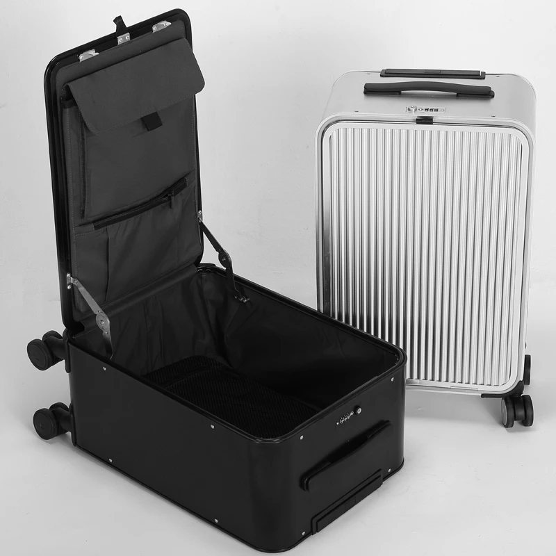 FirstMeet 100% volledig aluminium reisrolbagage nieuwe luxe mode koffer spinner handbagage trolley 16/20/24 inch