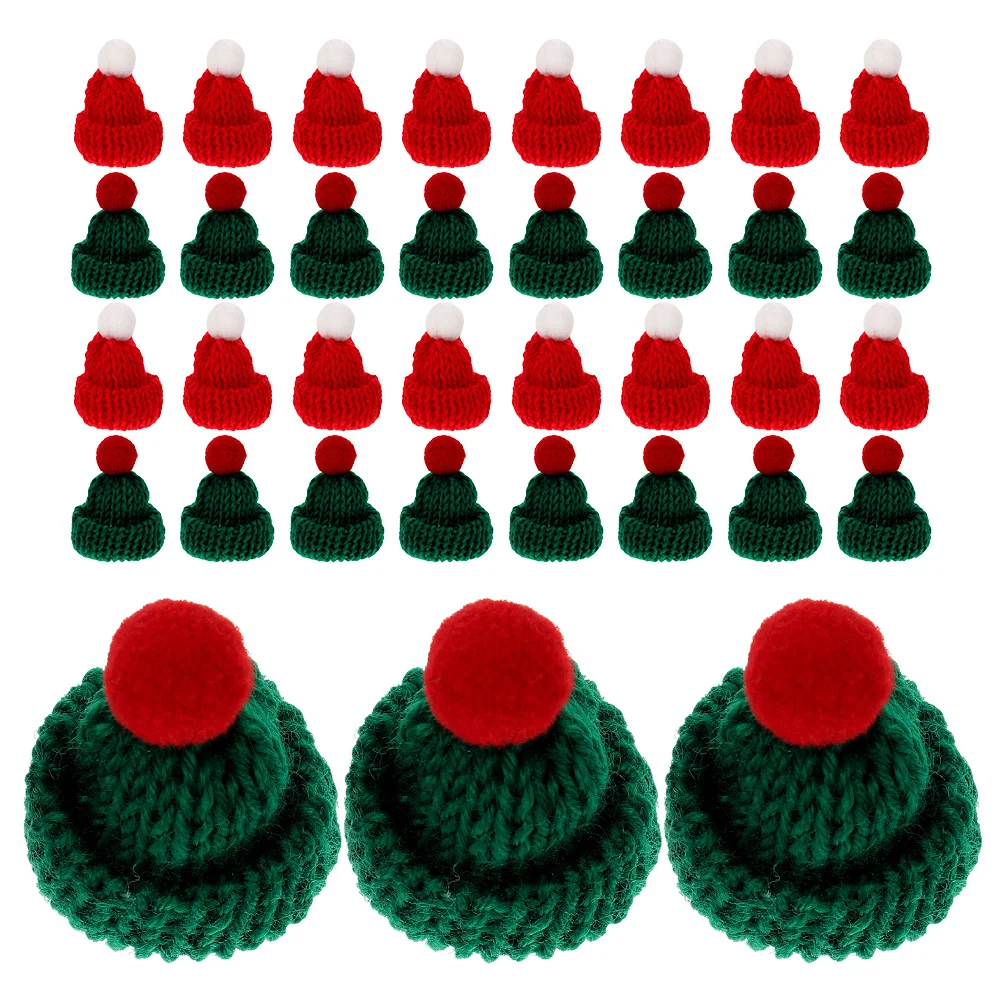 

40pcs Mini Knitting Hats 10 Colors Hand Knitted Wool Yarn For Crafts Wine Bottle Toppers Tree Ornaments Festive Mini Hat Set