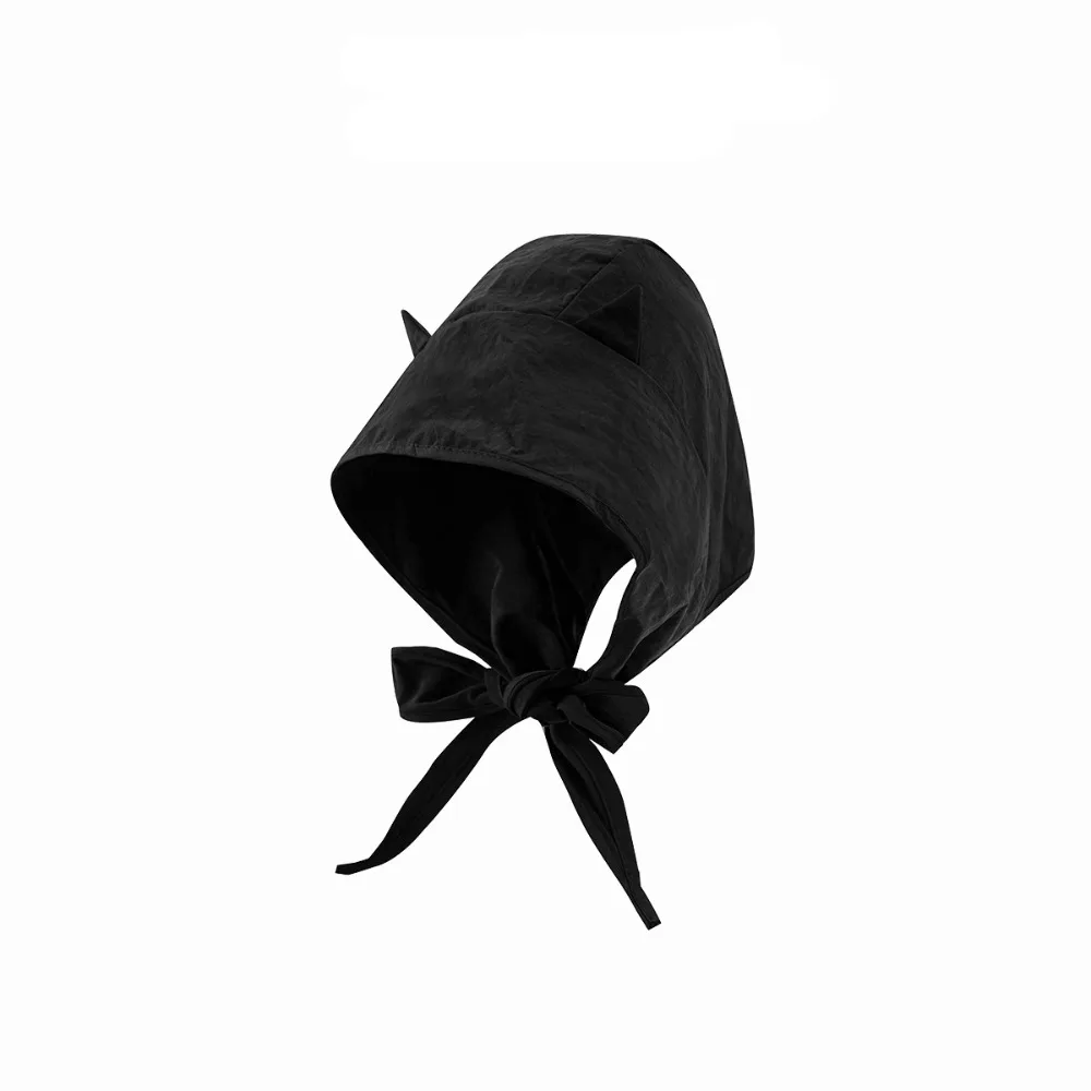Simple Korean Style Little Devil Horn Headscarf Quick-drying Solid Color Strap Hat Sunscreen Hat Sun Cap Beanie Cap Girl