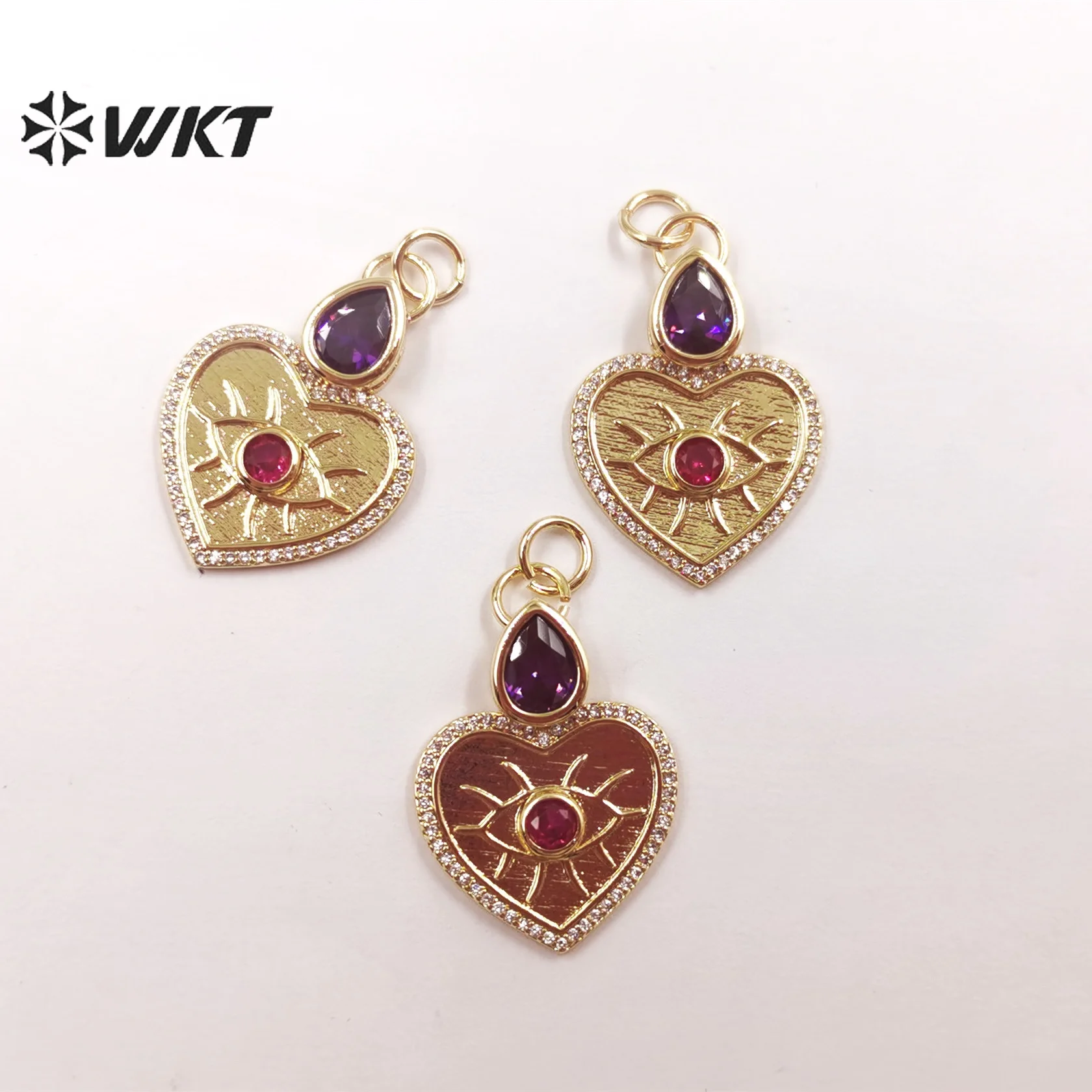 

WT-MP253 WKT Newest Fashion Micropave Cubic Zircon Colorful Heart Eye charms Lady Elegant Evil eye heart pendant CZ ACC