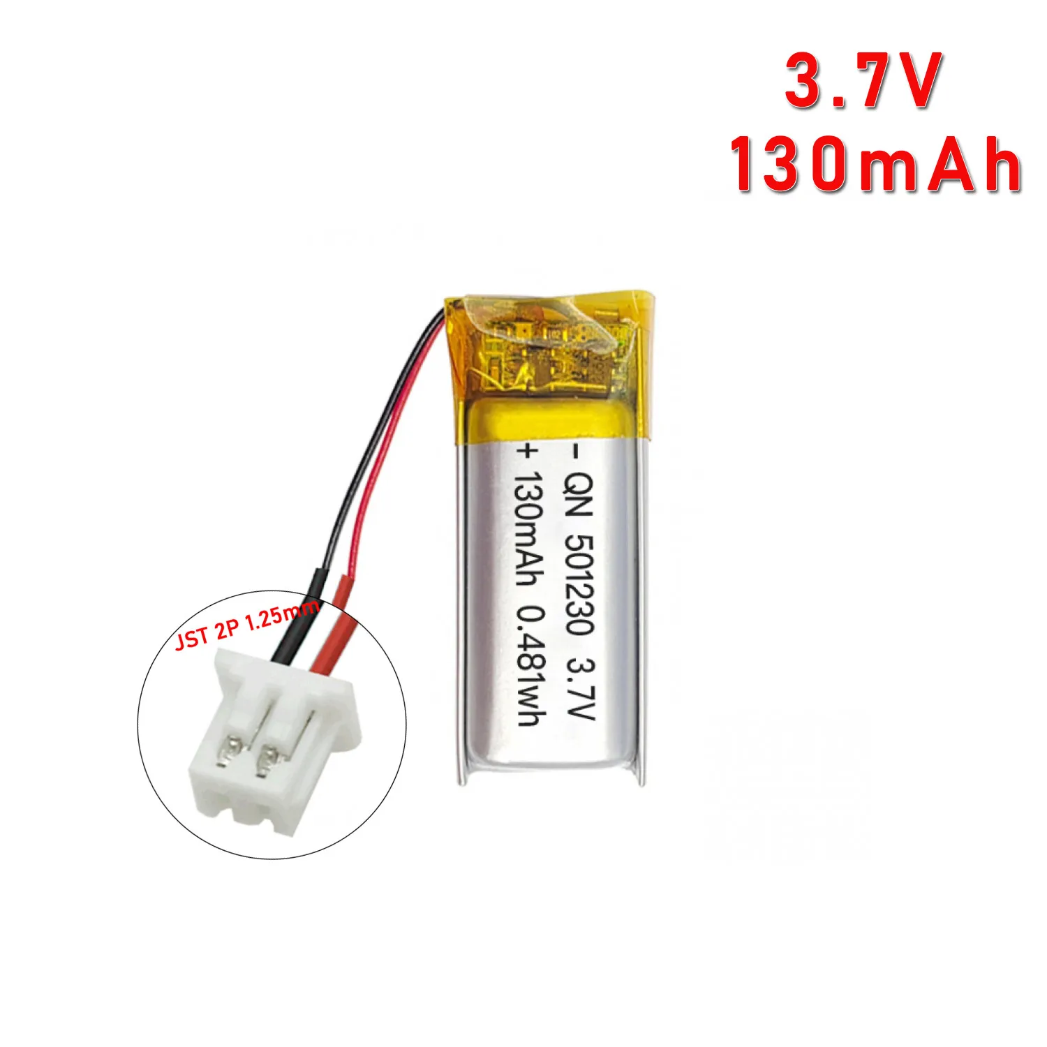 3.7V 130mAh 501230 PARA Batería Recargable Lipo + Conector JST 1.25mm 2pin