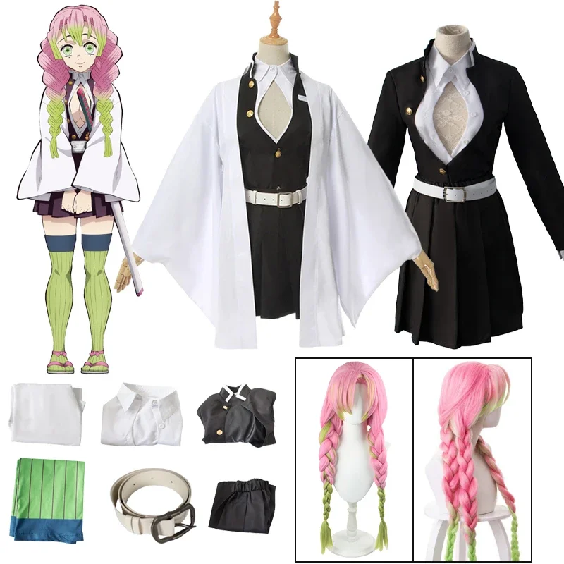 Disfraz de Cosplay de Anime Kanroji Mitsuri, Demon Slayer, Kimetsu No Yaiba, Kimono, peluca, ropa de Halloween para adultos y ni