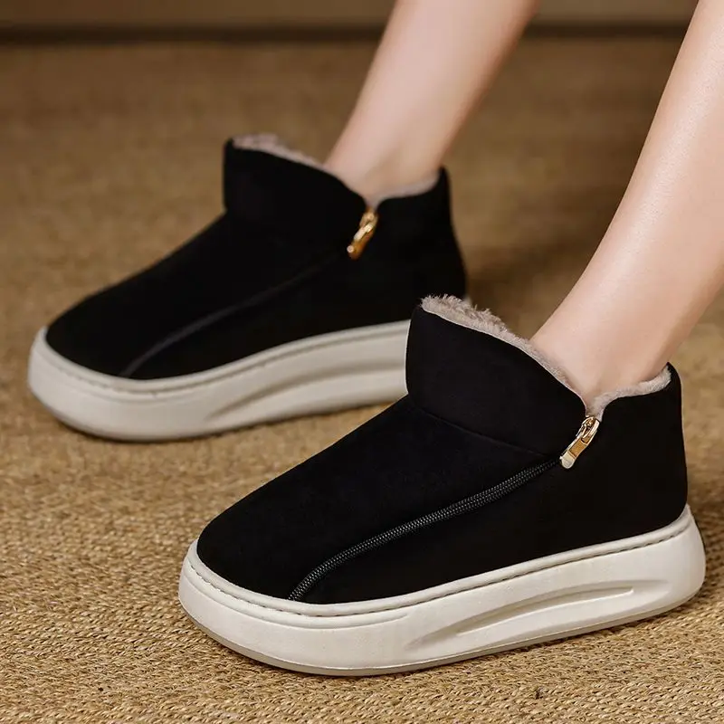 

Winter Non Slip Thickened Sole Cotton Slippers with Zipper Closure Warm Indoor Outdoor Wearable Shoes for Men Heel Coverage