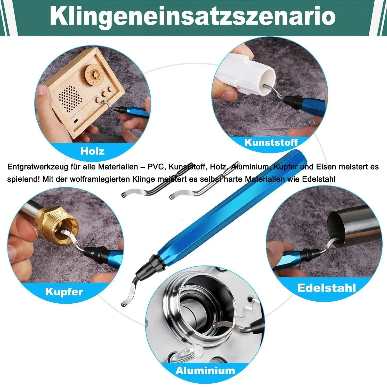 Deburring Metal Tool and 5 Diamond File Set 360° Rotating Hand Deburring with 11HSS Blades for 3D Printer Plastic Aluminium