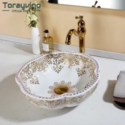 Torayvino Art Ceramiczna bateria łazienkowa Vanity Combo nad umywalką nablatowa z zestawem wzorów ptaka kwiatowego