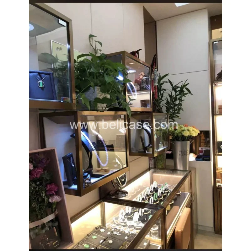 Custom, Stainless Steel Jewelry Display High Quality Jewelry Shop Display Stand Wall Mounted Jewelry Display Cabinet with L