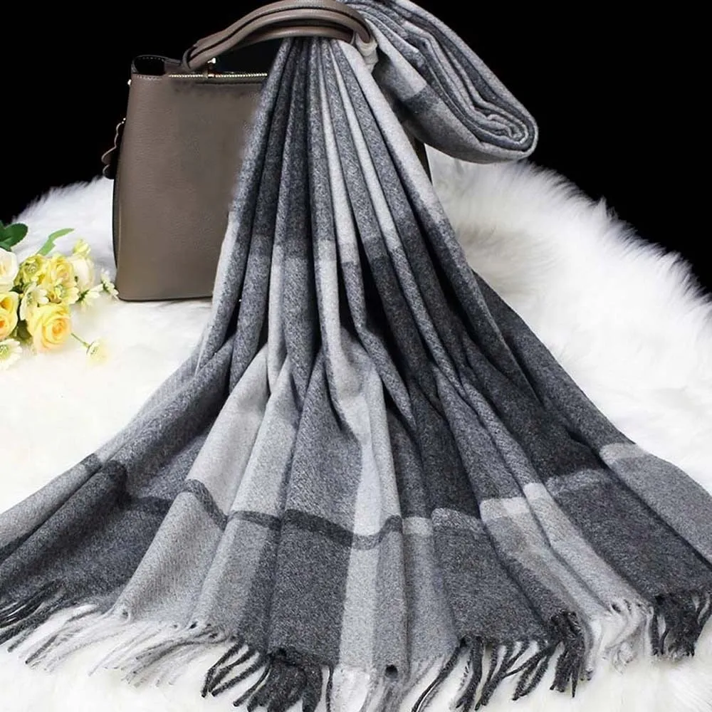

Wool Classic Plaid Scarf Polyester Cold-proof Knitted Wool Scarf Contrast Color Korean Style Long Neckscarf with Tassel Winter