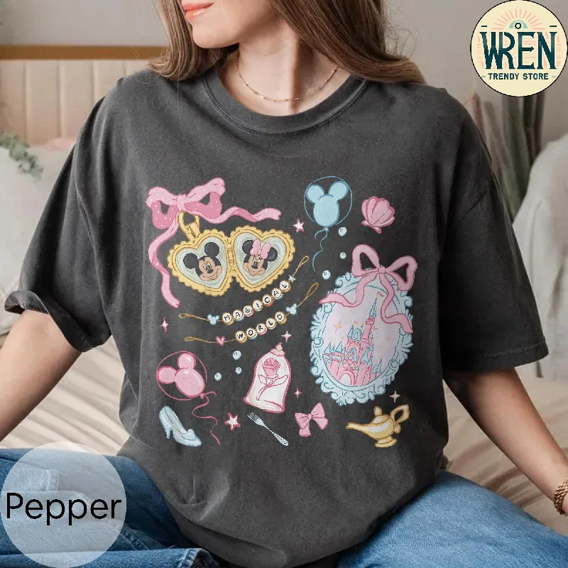 2025-26 Zomermode Mickey T-shirt Y2k Minnie Mouse Hoed Gedrukt 100% katoen bedrukt T-shirt Dames Los Disney T-shirt