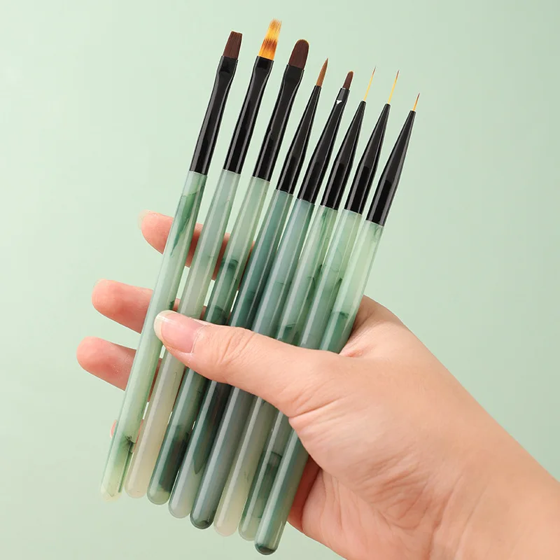 1/8PCS Green Acrylic Rod Nail Art Pen Brush Coloring Pen Round Light Therapy Pen Halo Pen Nail Drawing Pen Flower Pen