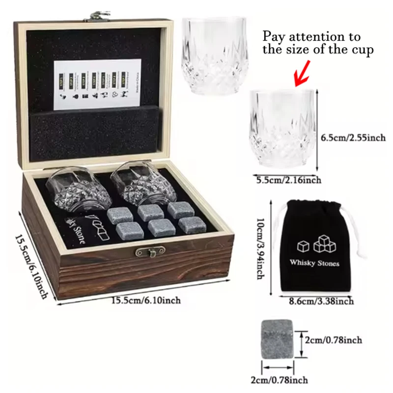 Christmas Valentine\'s Gift Whiskey Stones Glasses Set Granite Ice Cube For Whisky in Wooden Bottle Box Present For Dad Husband