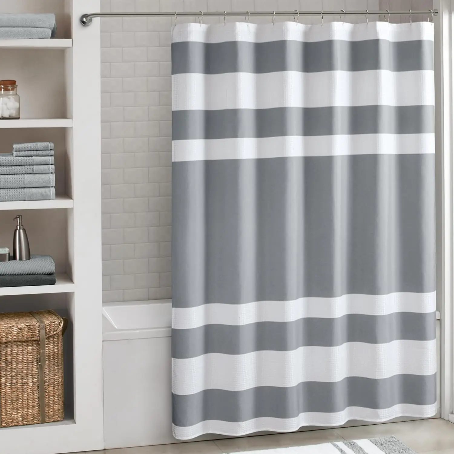 

Waffle Shower Curtain with Water Repellent Treatment, 72x84 Inch, Machine Washable, Grey