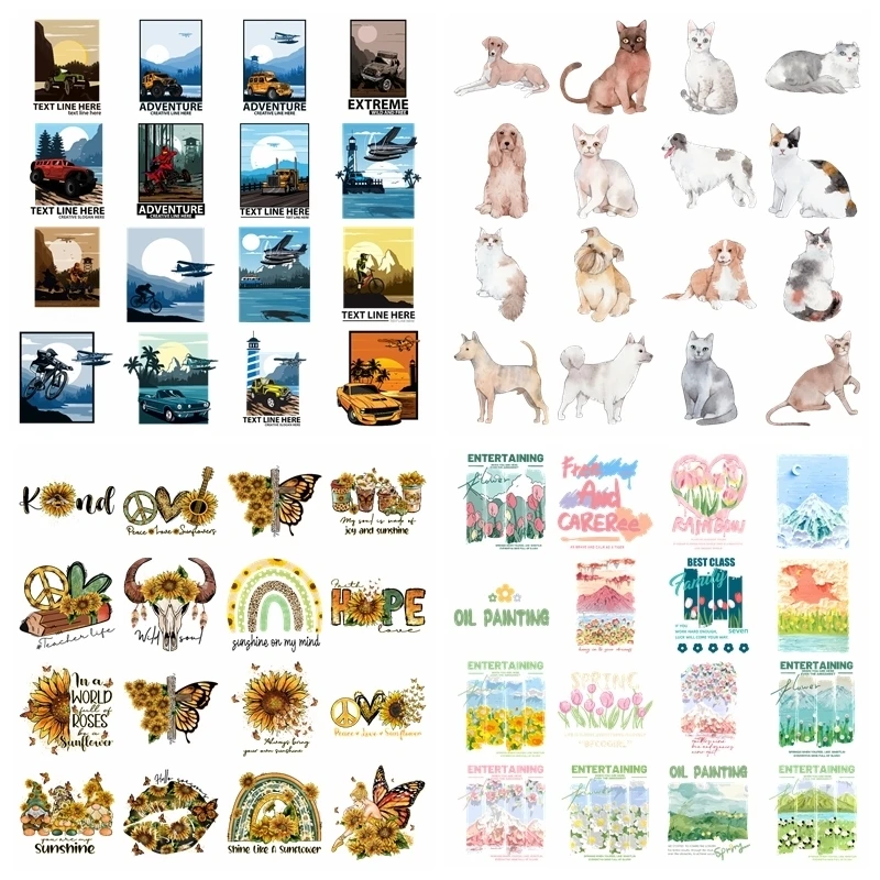 14CM Dog flowers and plants set heat transfer iron on printing vinyl stickers T-shirt stickers DIY Toy doll clothing decoration