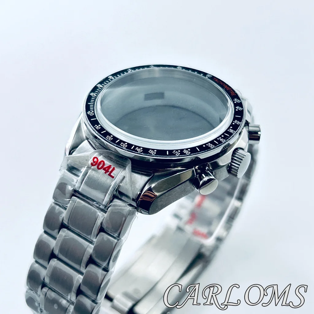 40mm Men Chronograph VK63 VK64 Watch Case Quartz Movement Parts Silver Solid Stainless Steel Dome Mineral Glass