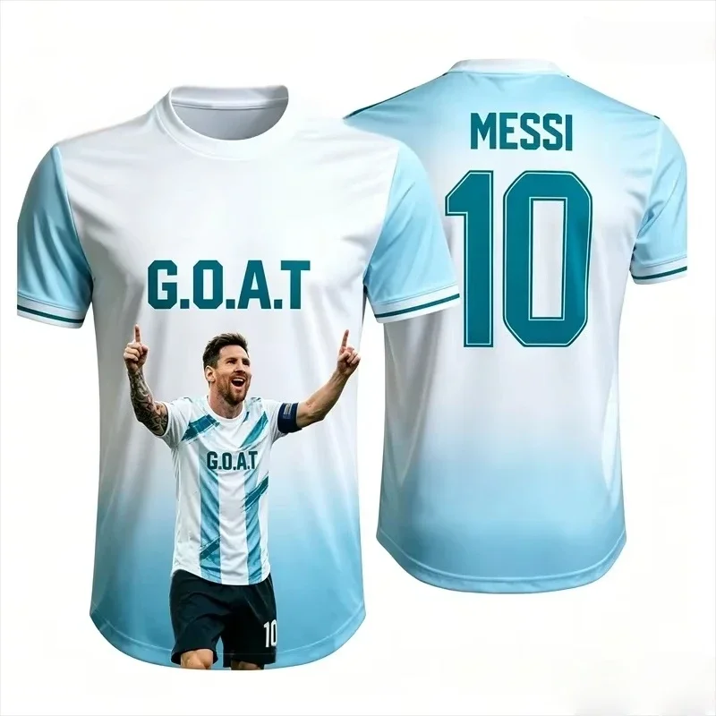 Messi GOAT Soccer Jersey, **3D Print Unisex** Number 10 Football T-shirt, Argentina Legend Short Sleeve Sports Tee