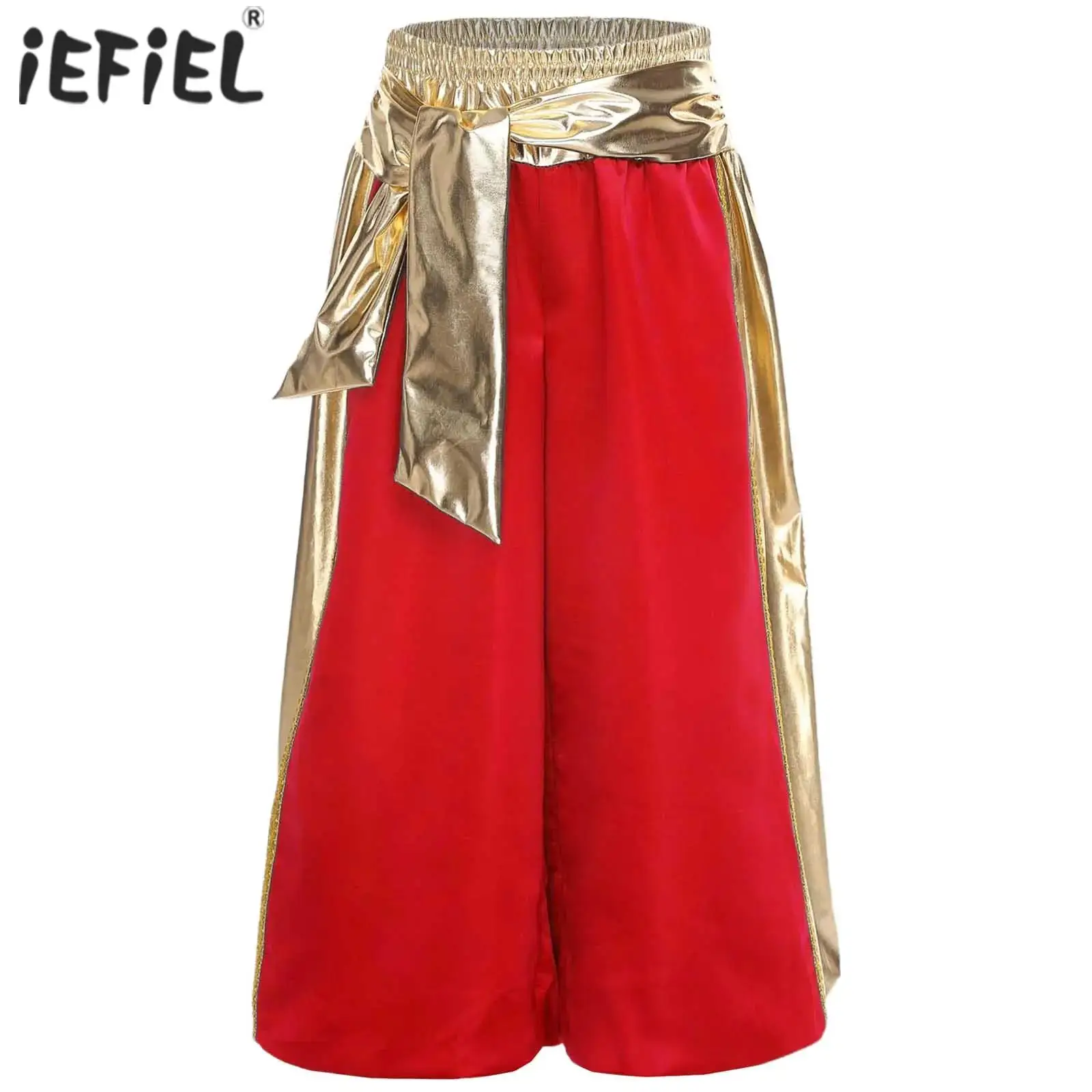

Длинные брюки для косплея арабского принца Аладдин для мальчиков, блестящие металлические брюки с тыквой, шаровары, шаровары, костюм для Хэллоуина