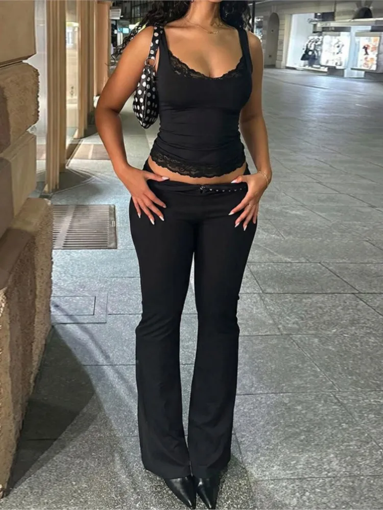 

2026 Casual T Shirt Tees Women's Clothing Vest Camis Tops For Woman All-match Hot Girl Style Y2k Lace Patchwork Slim Solid Color