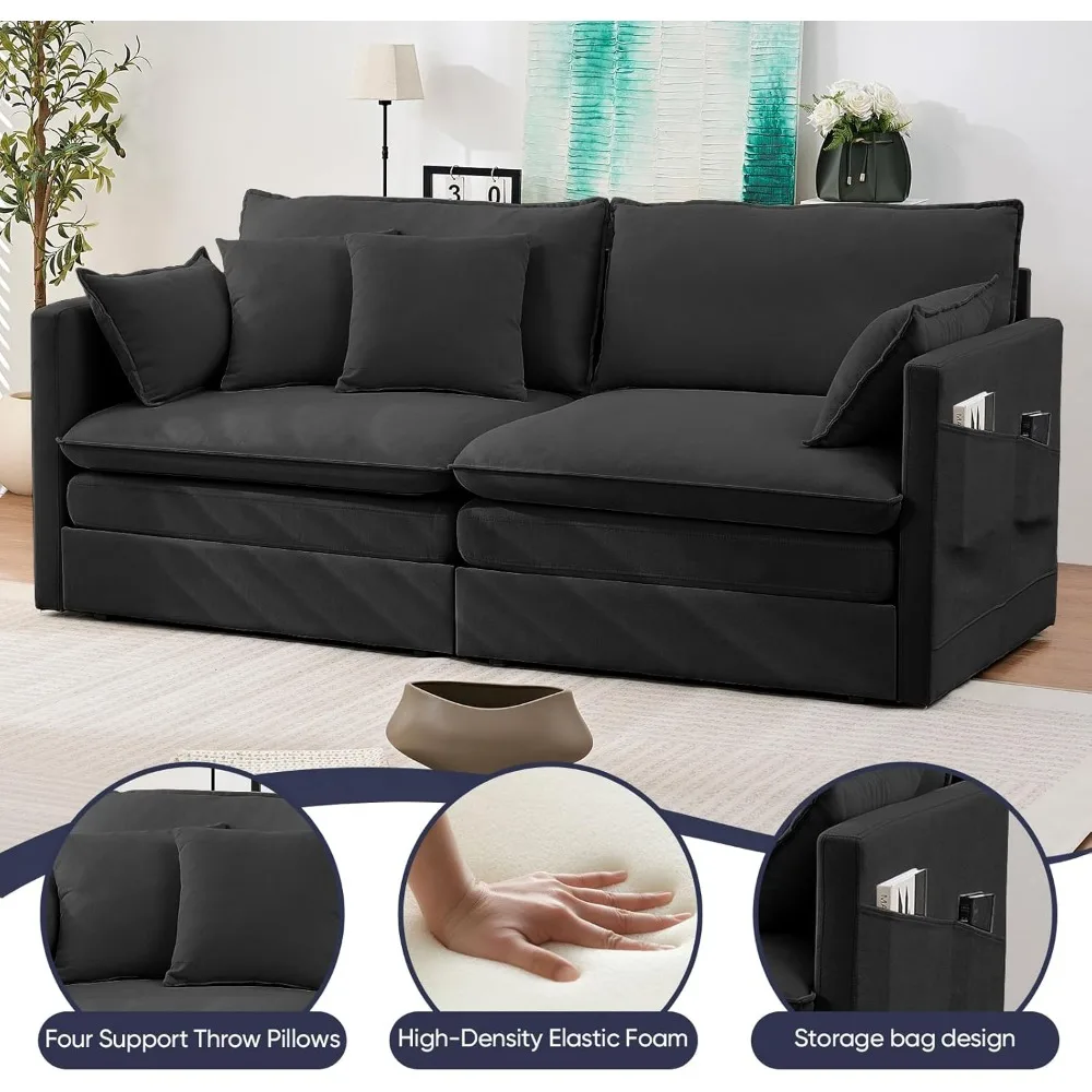 Бархатный диван-кровать размера «king-size» 3-в-1 с выдвижным механизмом, спальный диван для небольших помещений с подушками и боковым карманом