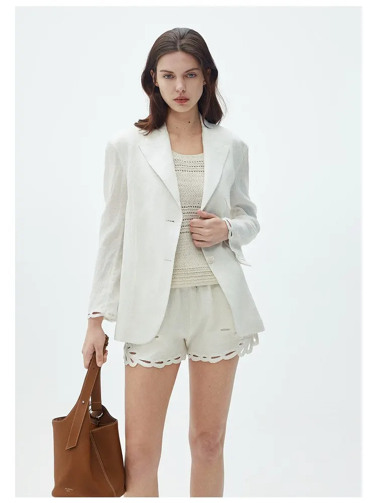 

CHICC3 Natural Texture Encrypted Linen Fashionable Old Money Embroidered Shorts Women's Summer Fashion Set Short Pants