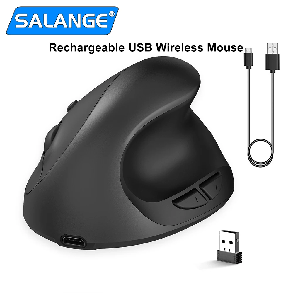 Mouse nirkabel vertikal 2.4GHz, tetikus nirkabel vertikal untuk Tablet Laptop Notebook dapat diisi ulang USB tanpa kabel ergonomis tangan kanan