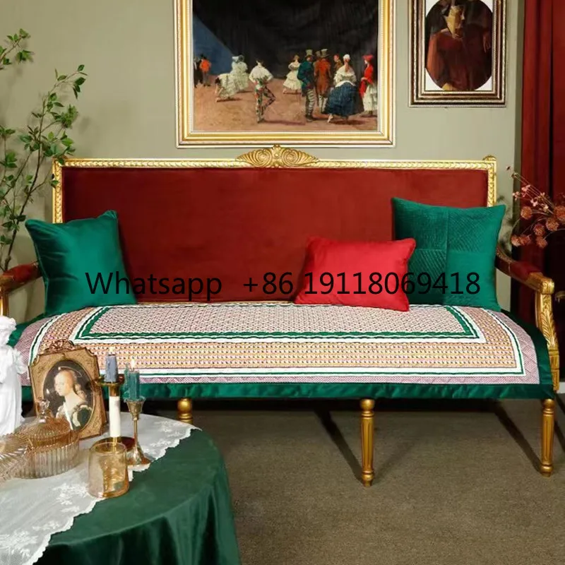 Sofa fabric solid wood European single double small apartment living room furniture French retro pastoral light luxury