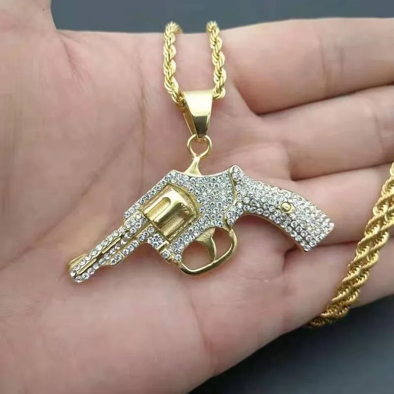 Men's Stainless Steel Revolver Pendant Handgun Jewelry Hip Hop Fashion Accessory
